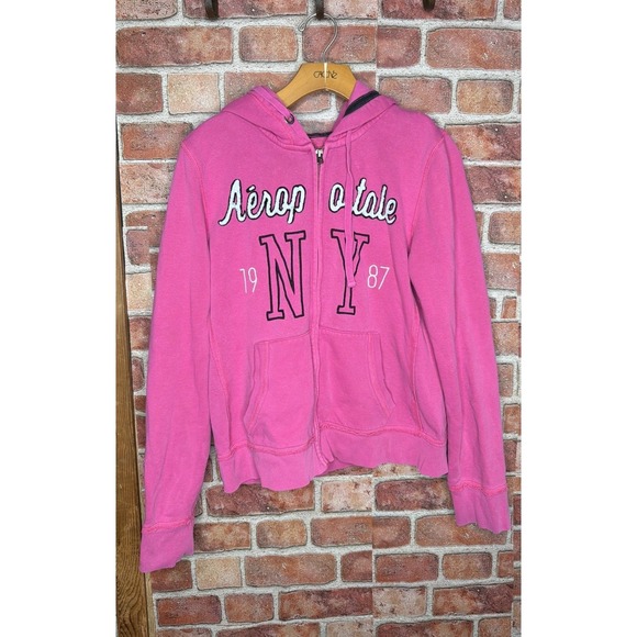 Aeropostale Tops - Y2K 2000s Aeropostale Pink Full Zip Hoodie Womens Large NY 1987 Graphic